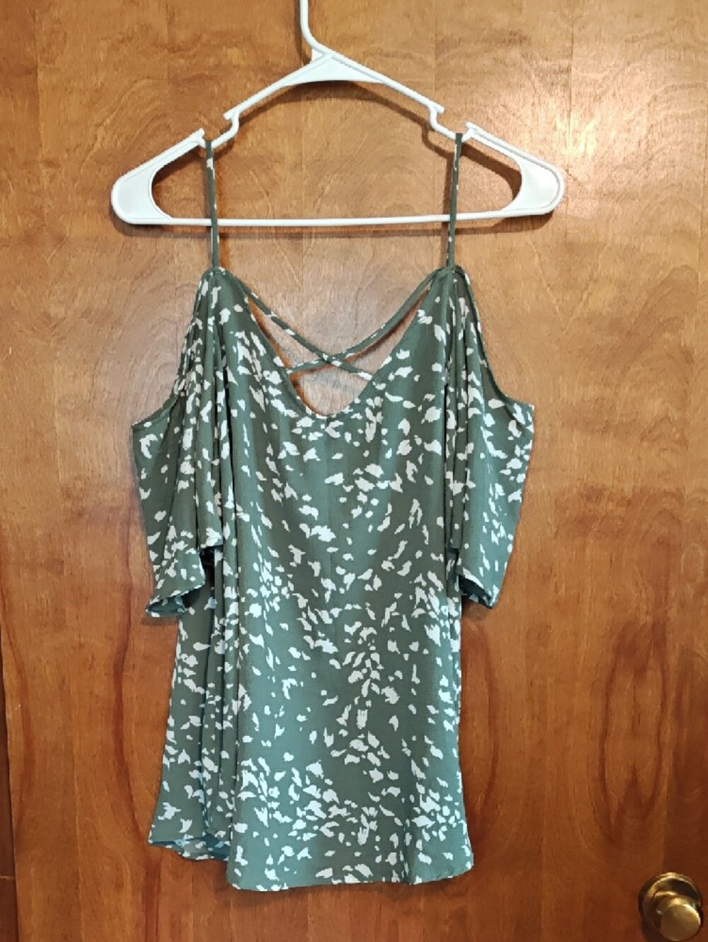 Kaileigh Olive Green Floral Spaghetti-Strap Top - Picture 4 of 5